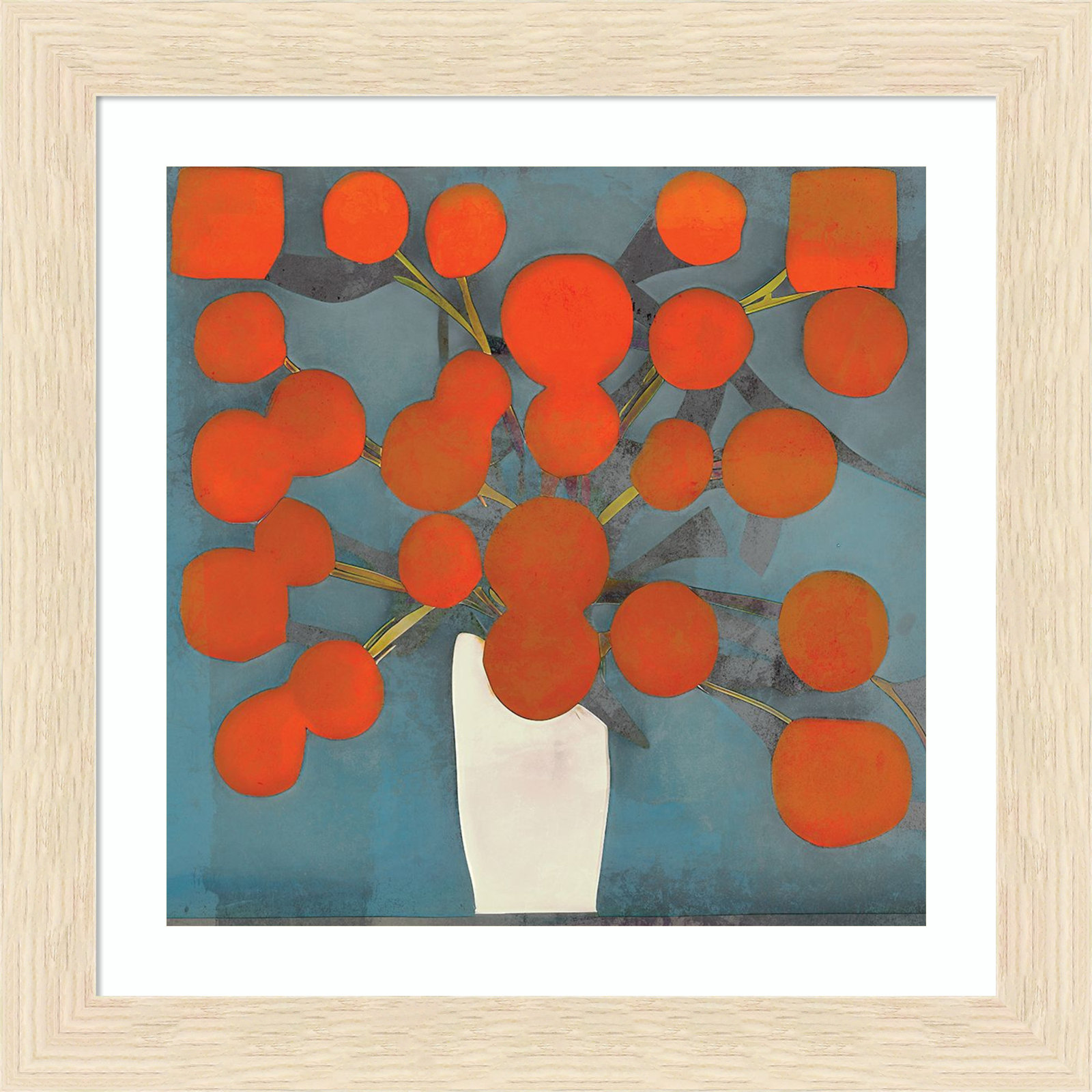 Abstract Orange Flowers by Elena Ray Wood Framed Wall Art Print, Natural, 14" H x 14" W