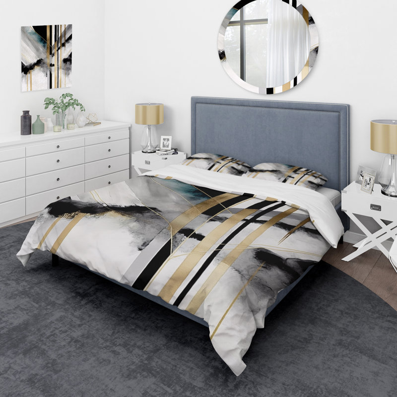 Ensemble de housse de couette en microfibre / polyester Abstract Geode, Housse de couette simple + 1 taie décorative stan