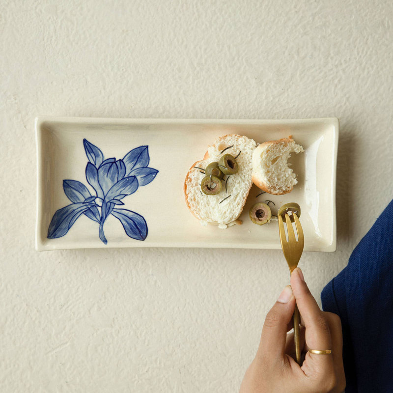 Plateau de service en céramique Magnolia | Plateau de qualité supérieure pour la maison et la cuisine, 9,8 po x 4,13 po x 1,18 po