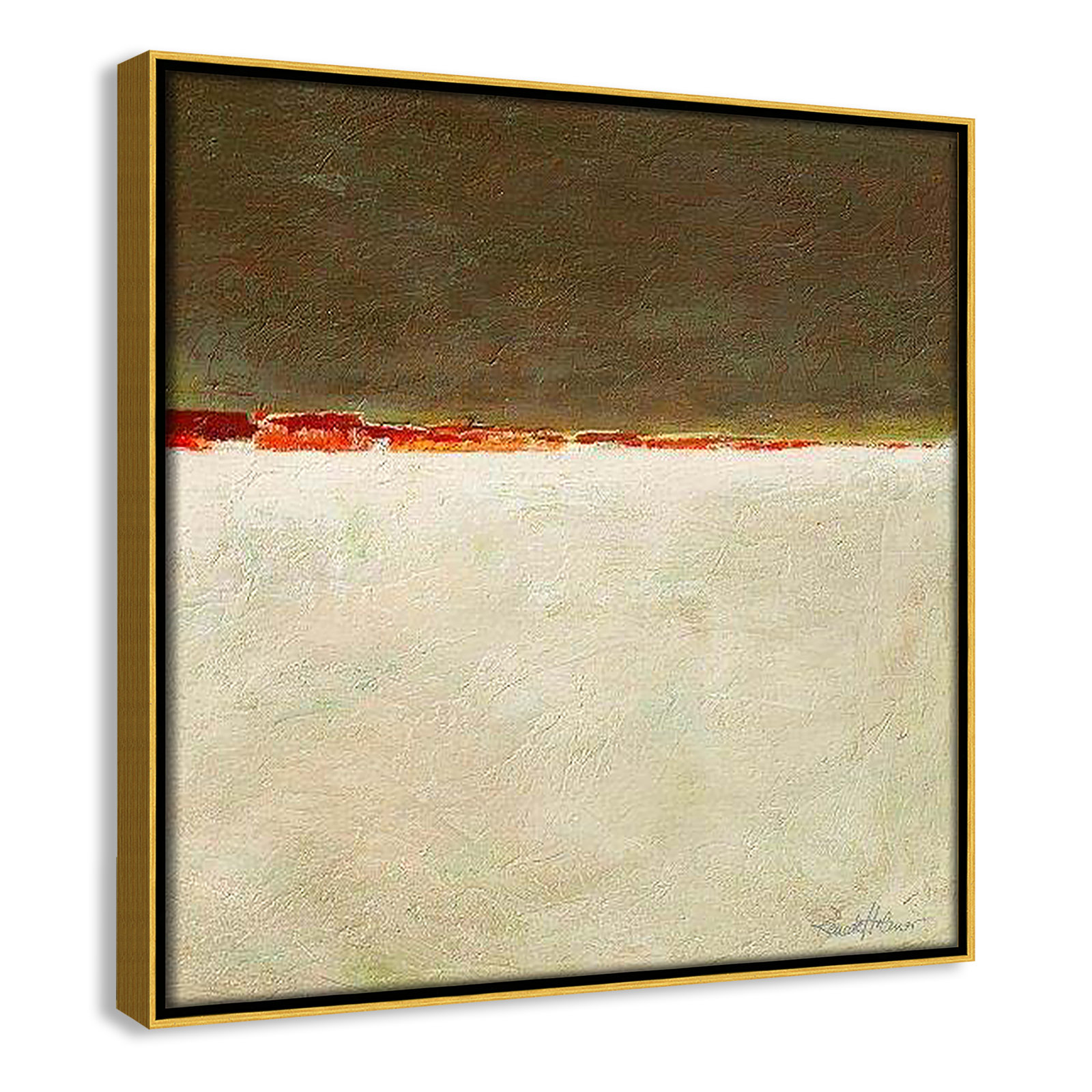 Orange Horizon I by Renate Holzner, 13.5'' H x 13.5'' W x 2'' D, Gold Framed