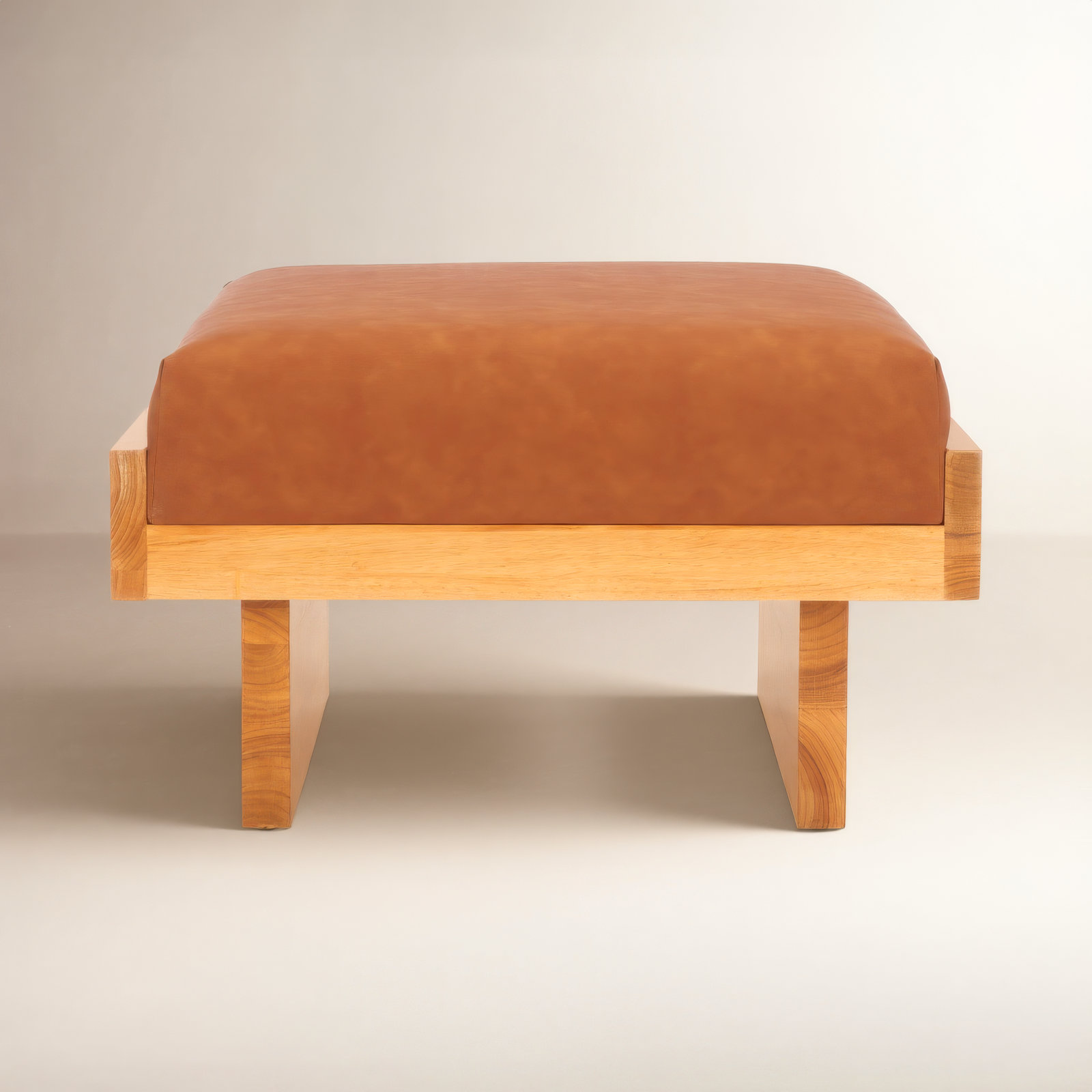 Robbie Upholstered Ottoman, Cognac Faux Leather