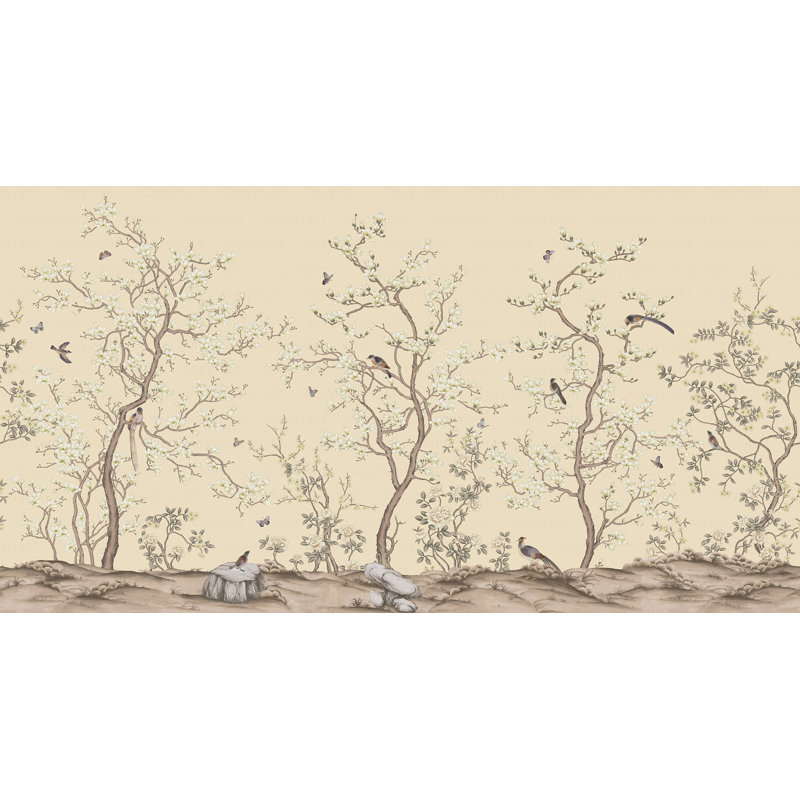 Papier peint chinois Serene Blossom, Jaune, L 88 po x l 163 po