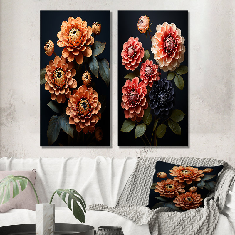 Ensemble de salon Zinnias Emerge From The Shadows - Zinnias, Toile tendue, H 28 po x l 25 po