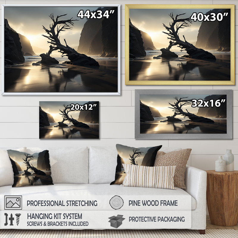 Photo de plage Alghang Beach III sur une impression sur toile, H 16 po x l 32 po x P 1 po, Encadrement doré