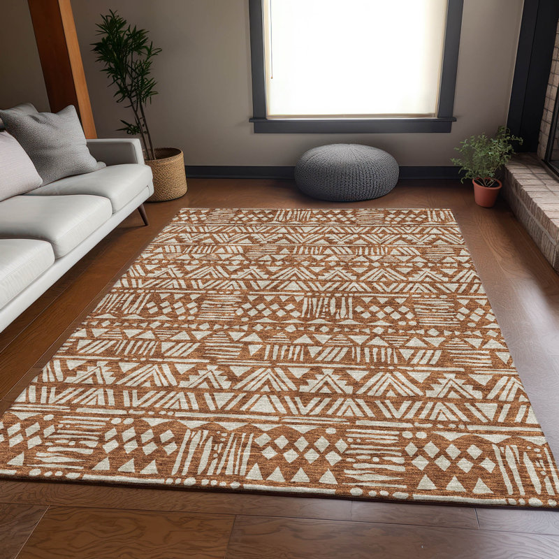 Premium Machine Washable Prisco Terracotta Rug, Rectangle 8' x 10'
