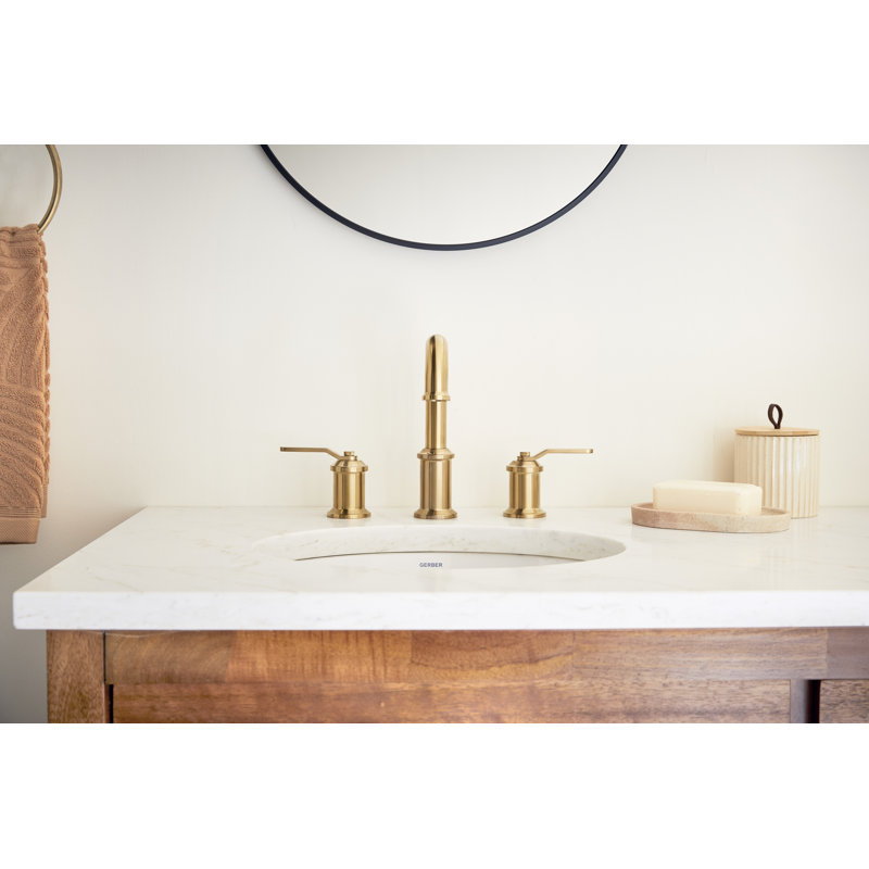 Kinzie 8 in. Widespread 2-Handle Bathroom Faucet with Metal Touch Down Drain, Brushed Gold