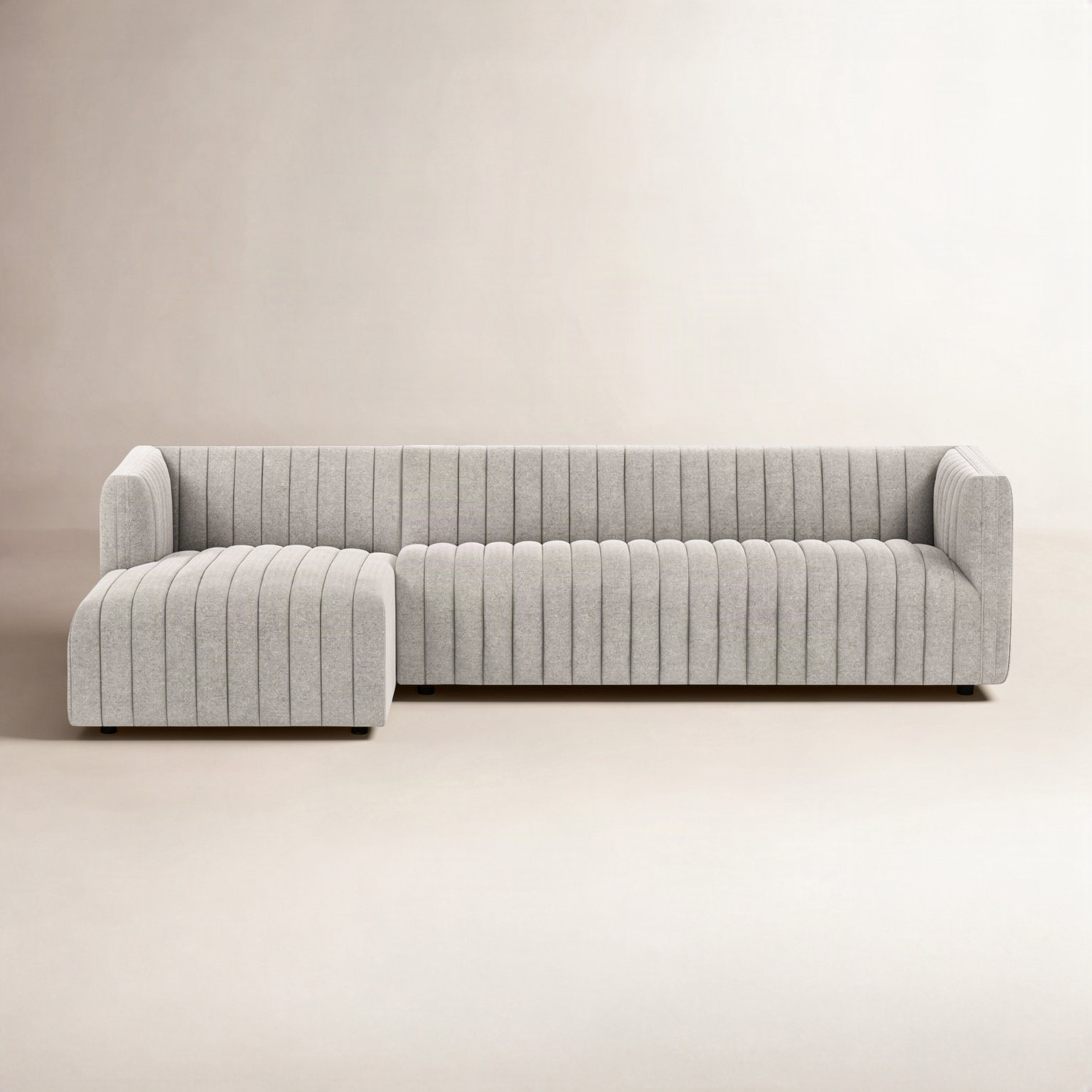 Brandt Upholstered Chaise L-Sectional, Left Hand Facing, Orly Natural Velvet, 26" H X 105" W X 64" D