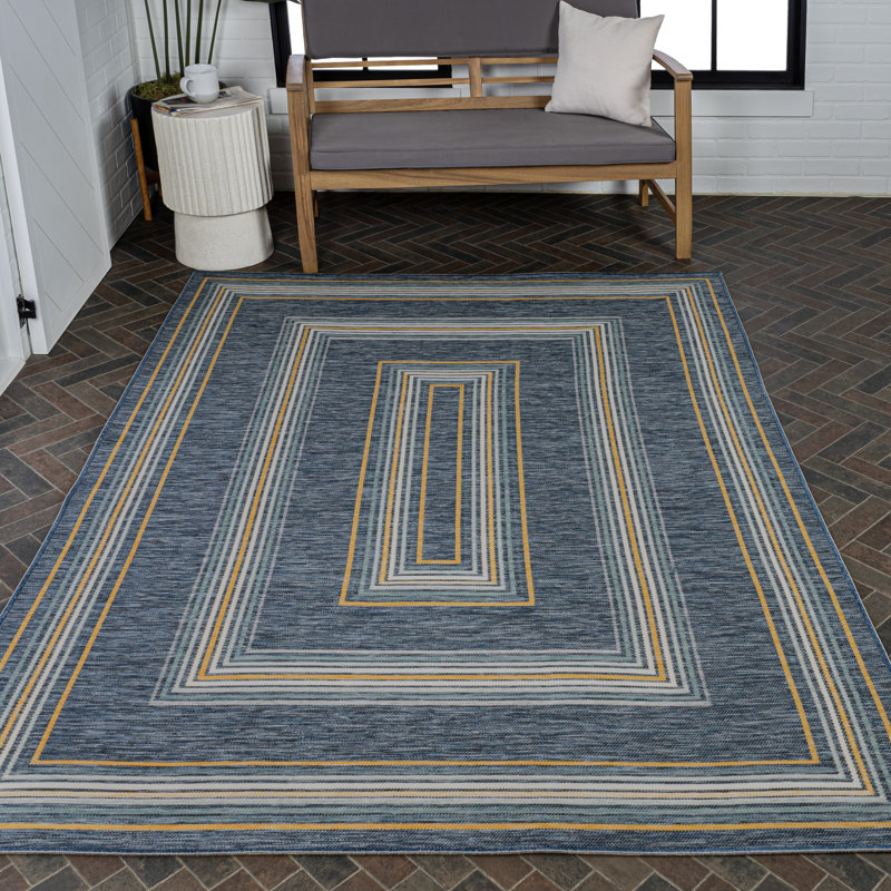 Argo Classic Nautical Mitre Stripe Reversible Machine-Washable Navy/Cream Indoor/Outdoor Rug, Rectangle 5'3" x 7'7"