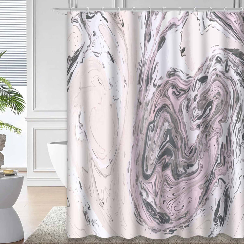 Abstract Painting Pink Black Aquatic Gold Shower Curtain with 12 Hooks, 72" L x 84" W
