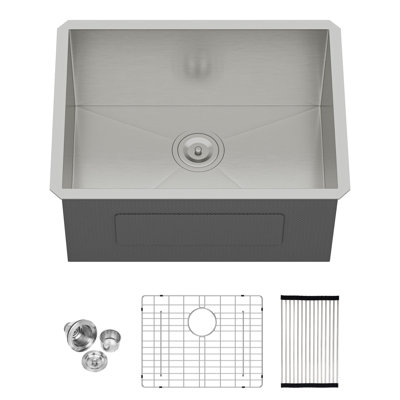 Laundry Sink 24 Inch - 24 X 18 X 12 Inch Undermount Gunmetal Black Laundry Utility Sink Deep Single Bowl 16 Gauge Stainless Steel Laundry Tub Sinks