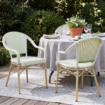 Chaises de salle à manger d'extérieur avec accoudoirs Altesa, chaises de patio de style bistro français avec rotin PE pour jardin