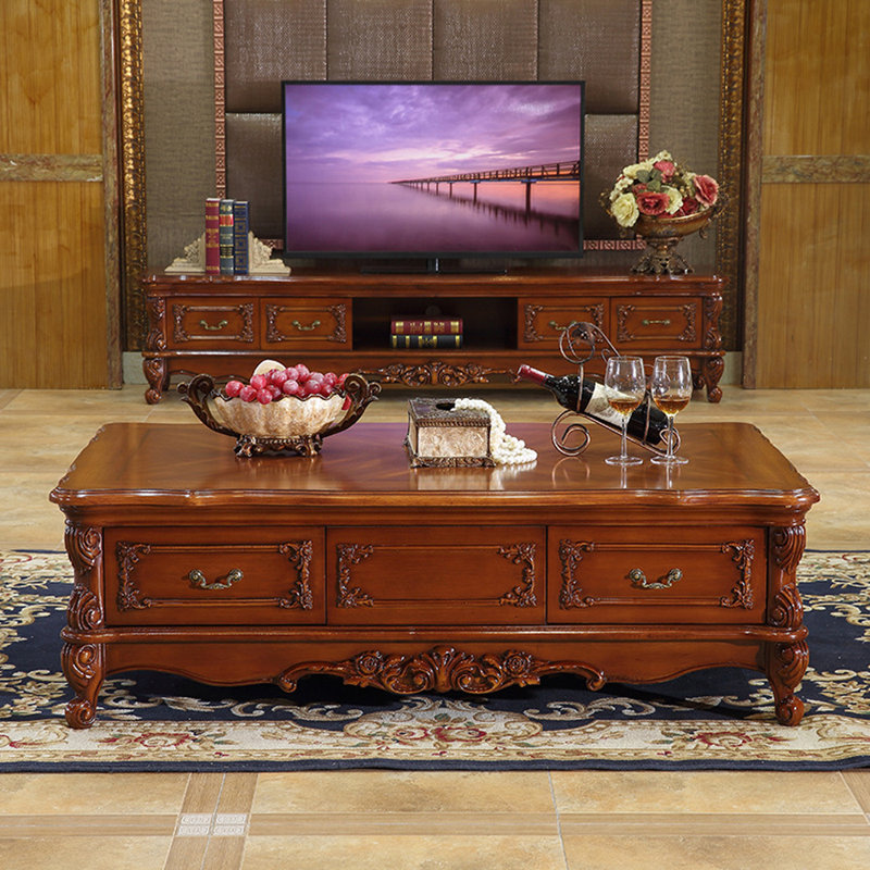 European Retro Carved Coffee Table, 18.9" H x 51.18" W x 31.5" D