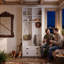 Porte-manteau blanc 4 en 1 avec banc de rangement, 8 patères, 4 tablettes ouvertes et 2 tiroirs