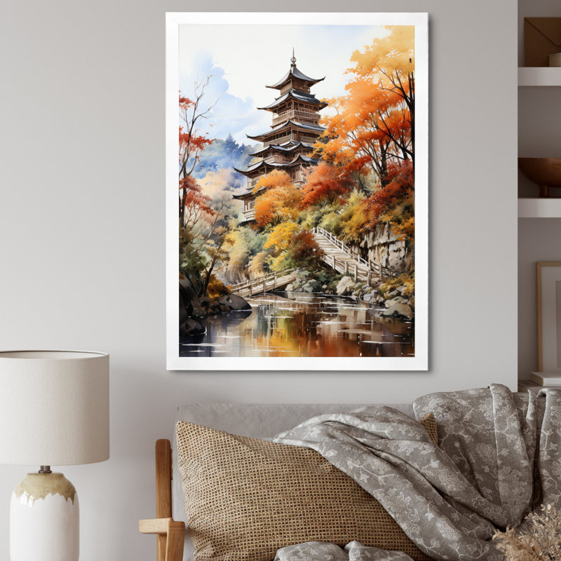 Madaly Japon Art Golden Autumn, H 40 po x l 30 po x P 1,5 po, Cadre photo blanc