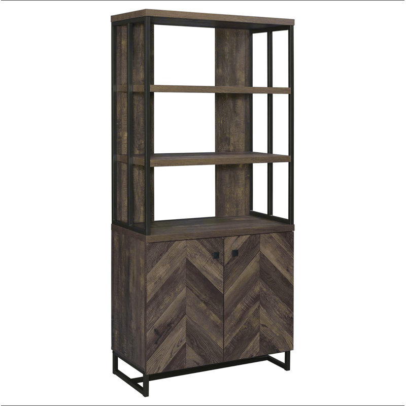 Rustic Oak Herringbone 2-Door Bookcase