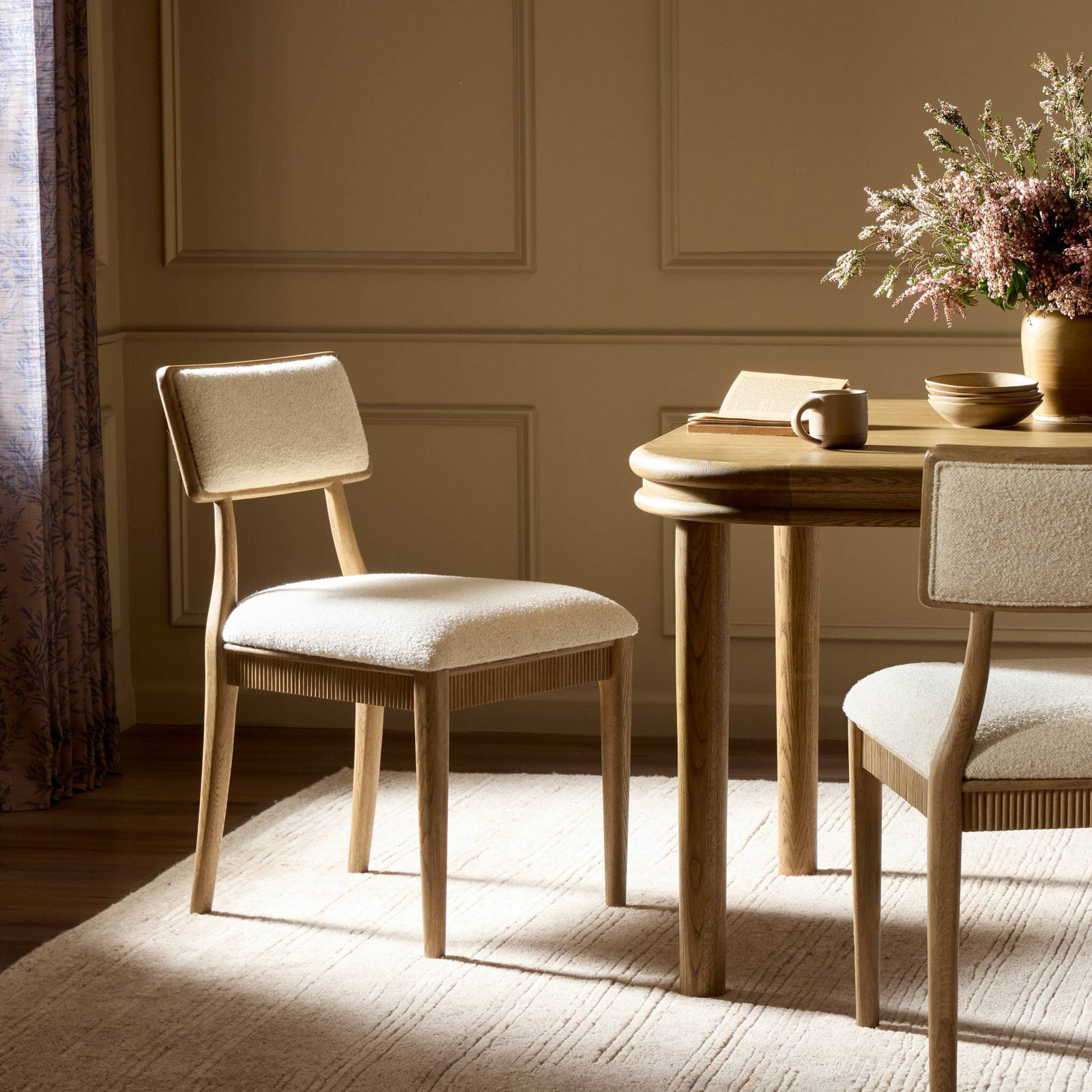 Tescott Genuine Leather Oak Dining Chair, Charter Oatmeal