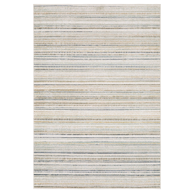 Goulart Textural Geometric Striped Beige/ Multi Area Rug, Rectangle 7'10" x 10'10"