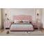Size Upholstered Bed Frame With Rivet Design, Modern Velvet Platform Bed With Tufted Headboard,Pink-1733442943