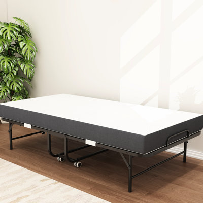 Lit escamotable 3,7 po pour lit simple en mousse à mémoire de forme - extra portable pour appartements, structure en métal, 75 po x 38 po, couleur noire avec invités nombreux, look moderne
