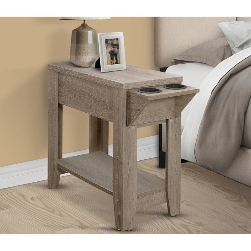 Table d'appoint en forme de C avec plateau en stratifié gris et base en métal noir, parfaite pour le salon et la chambre à coucher