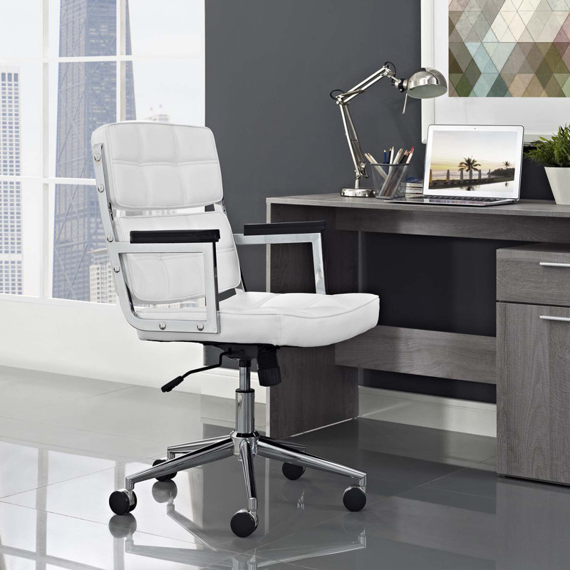 Chaise de bureau rembourrée en vinyle Portray, Blanc