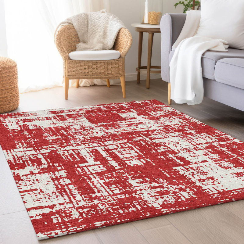 Tapis rouge Prisco lavable à la machine de qualité supérieure, Rectangle 10 pi x 14 pi