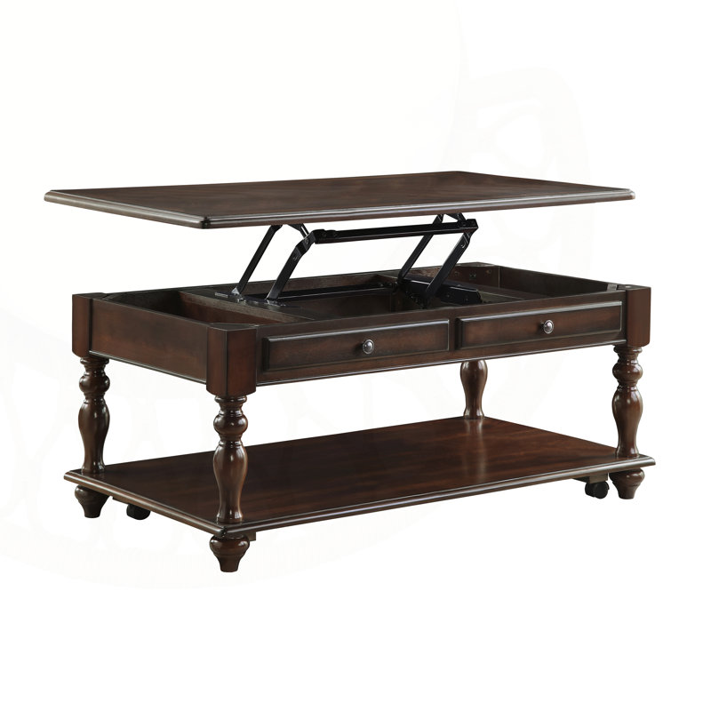 Table de salon polyvalente de style traditionnel avec plateau relevable et rangement