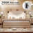 King White Bed Frame with 51" Tall Headboard, Integrated Reading Lights, and Rustic Wood Finish-892505382-889230909