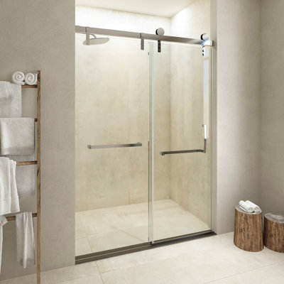 Porte de douche coulissante simple sans cadre 48 po x 76 po avec verre transparent à fermeture douce