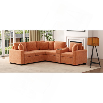 120.5" L-shaped Convertible Sofa Bed Modular Sectional Sofa Reversible Sleeper with Pull-Out Bed, Cup Holders, and Ample Storage Space for Living Room