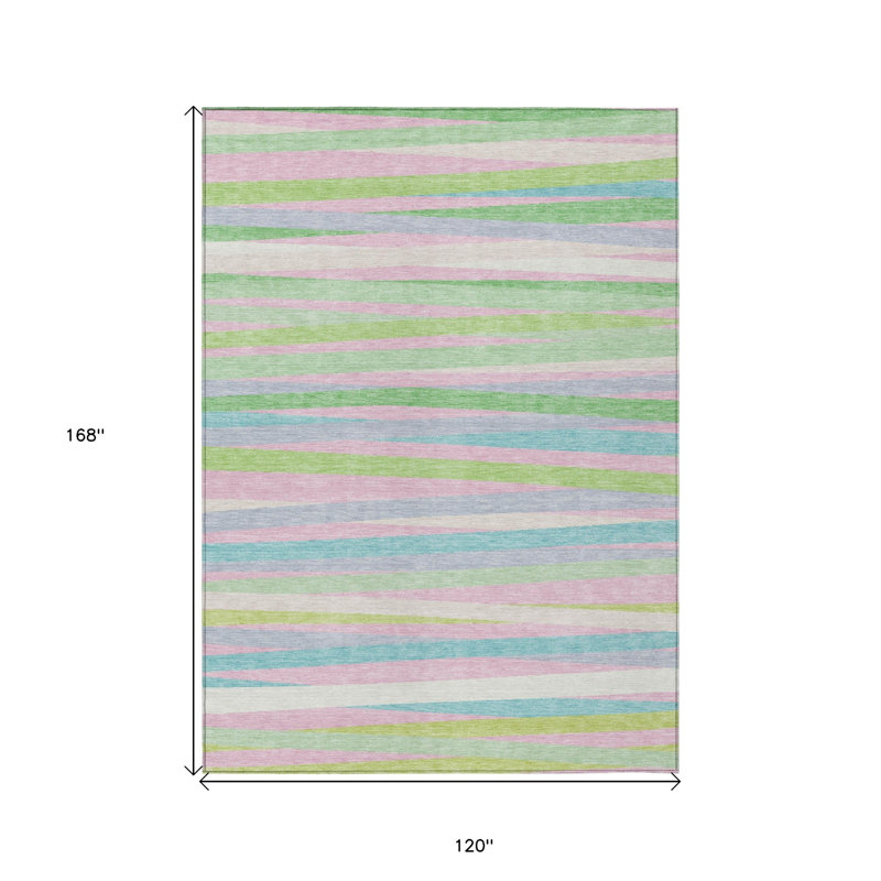 Tapis intérieur lavable rayé vert et bleu menthe 10 pi x 14 pi