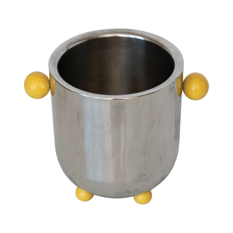 Stainless Steel Ice Bucket With Citron Color Enameled Ball Handles And Feet