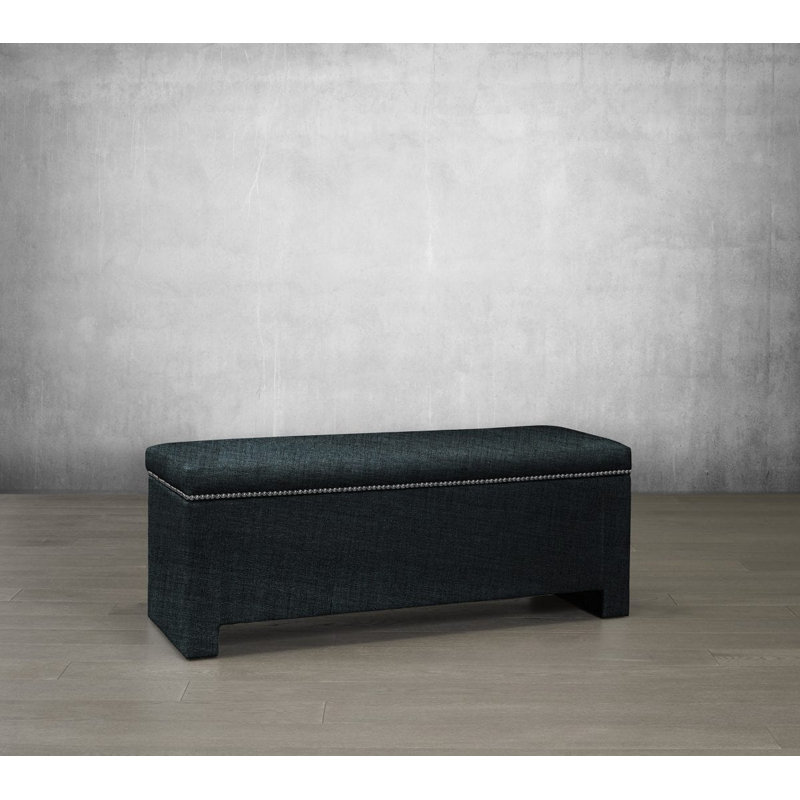 Banc de rangement rembourré Ashli, H 19 po x l 48 po x P 18 po, Lin - denim