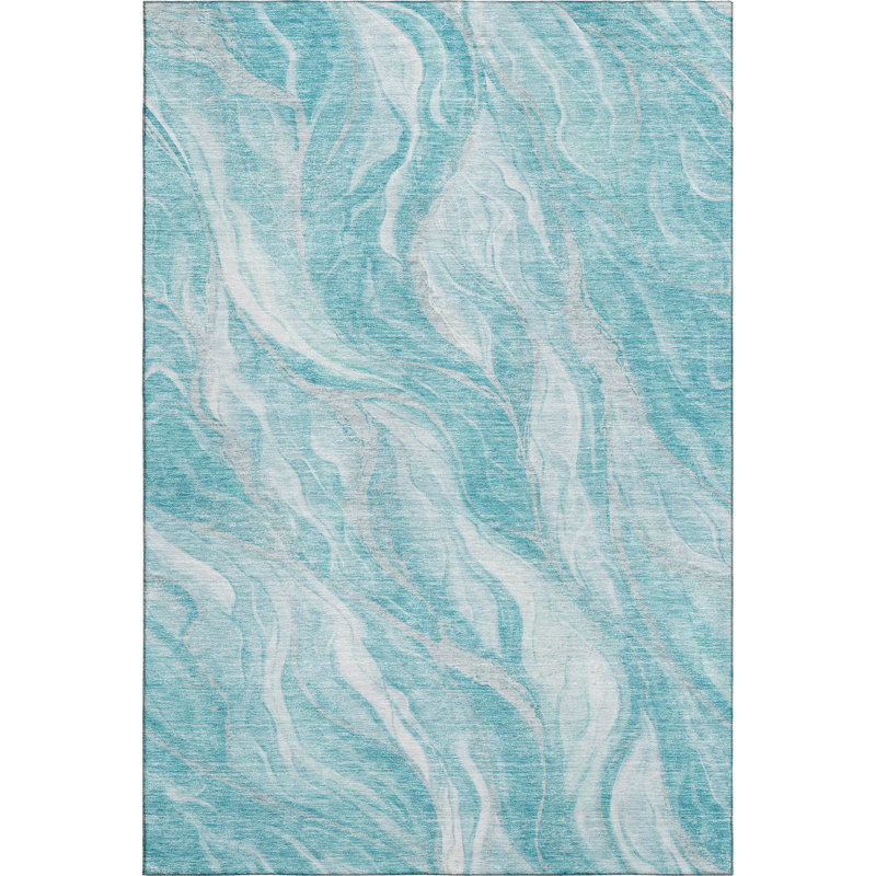 Premium Machine Washable Prisco Teal Rug, Rectangle 10' x 14'