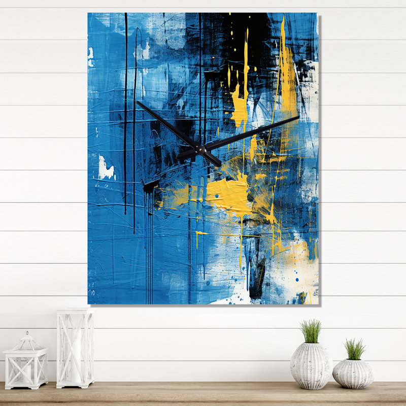 Horloge murale «Bliss Of Happiness» en jaune et bleu, H 28 po x l 12 po x P 1 po