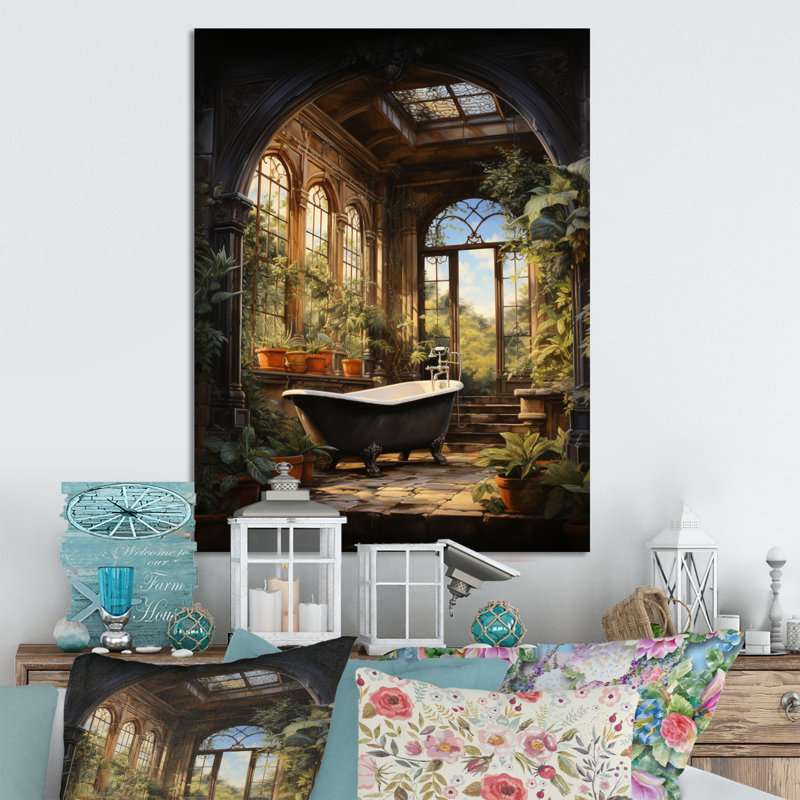 «Bathroom Bathroom Vintage Tiles II», art mural floral en métal, H 32 po x l 16 po x P 1 po