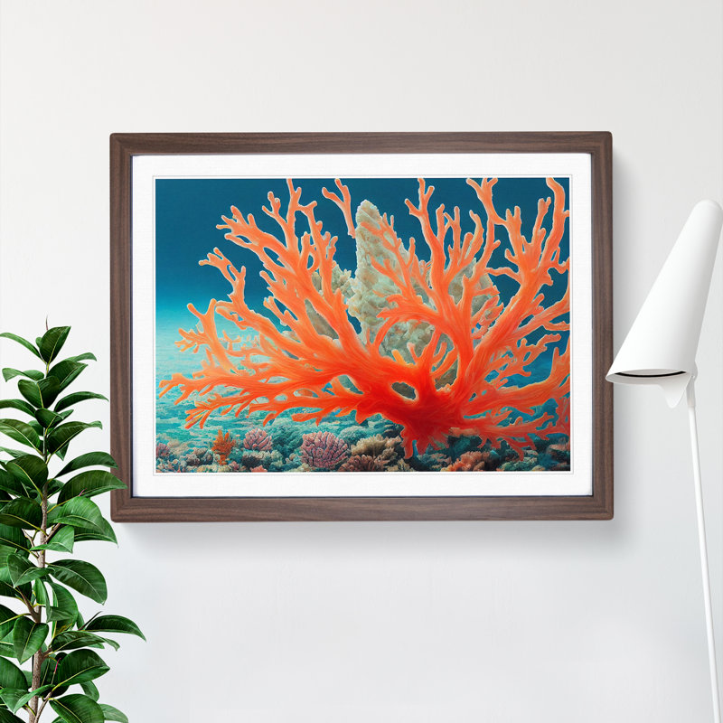 The Coral Reef Vol.1 - Single Picture Frame Print, 46cm H x 64cm W, Walnut