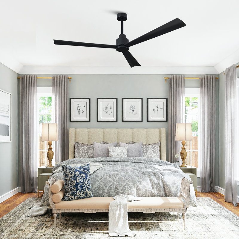 52" Modern 3-Blade Propeller Ceiling Fan without Lights, Remote Control Included, 5"/10" Downrods,, Black