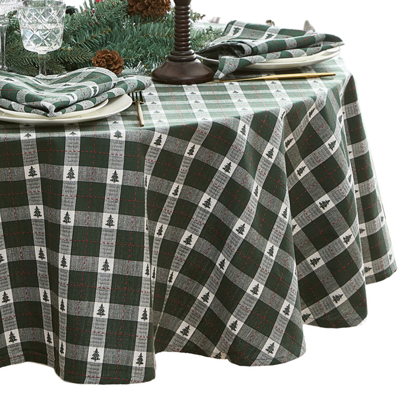 Keandra Christmas/Holiday Cotton Round/Oval Tablecloth, Green, 70" Round