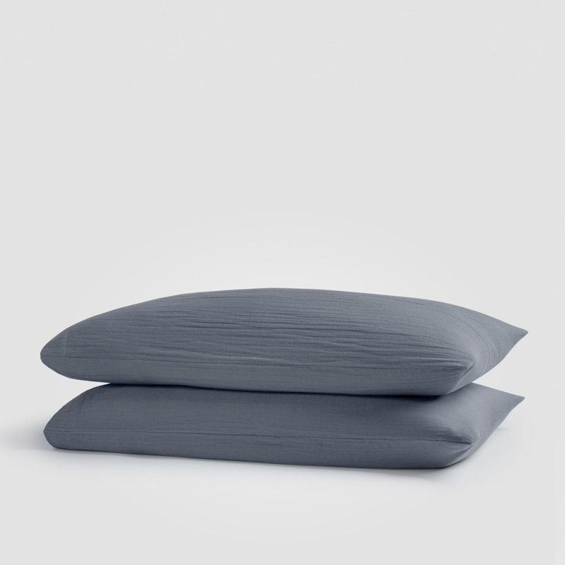 Oasis Crinkled Comfort Pillowcase Set – Set of 2 (Midnight Tide), 2 Queen Pillowcases