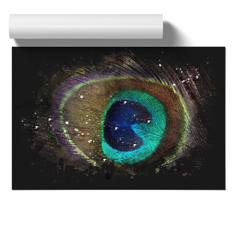 Peacock Feather Paint Splash - Frameless Print, 42cm H x 59cm W x 0.1cm D