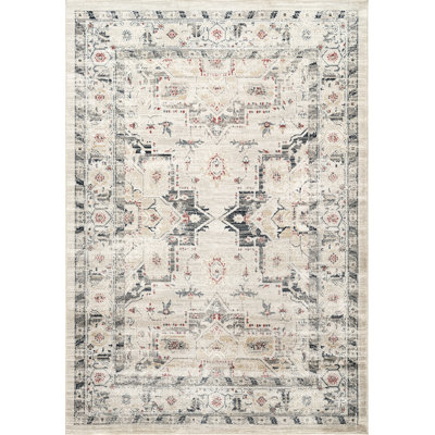 Abani Teuton DAL160A Indoor/Outdoor Distressed Cream Blue Area Rug