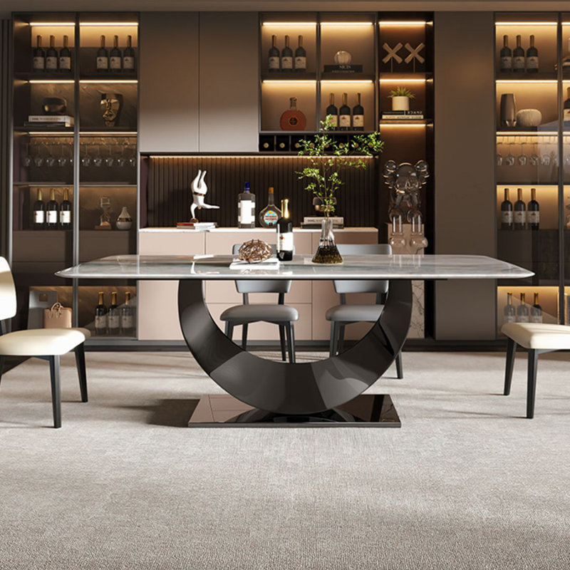 Table de salle à manger haut de gamme et luxueuse en marbre clair, 29.53"H x 62.99"L x 35.43"W
