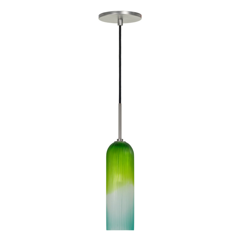 Luminaire suspendu à cylindre simple 1 lumières EVISAGE VI, Nickel brossé, Bleu / Vert