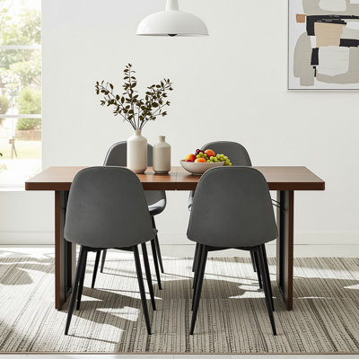 63" 5-Piece Rectangular Dining Table Set with Upholstered Chairs, Modern Wood-Look Set for Kitchen Dining Room