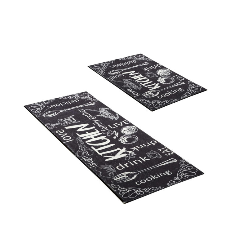 Set of 2 Kitchen Mats Non Slip Washable Large Non Slip Kitchen Runners, Monochrome