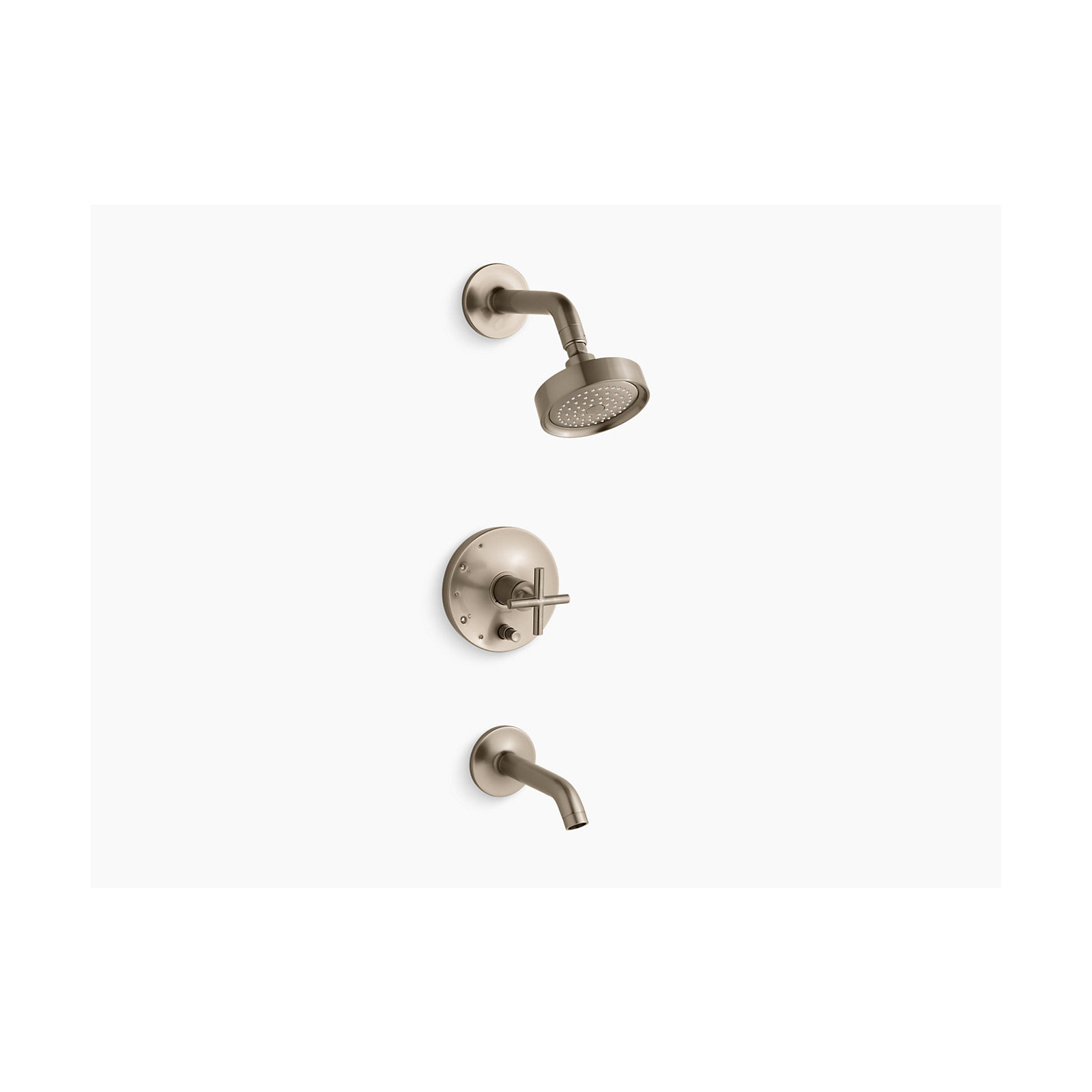 Purist Pressure-Balancing Thermostatic Tub and Shower Faucet, Vibrant Brushed Bronze, Cross Handle, 2.5 GPM