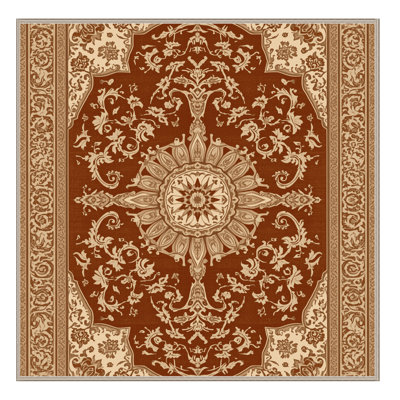 Tapis oriental doux et moelleux de style oriental orné en brun - reliure beige