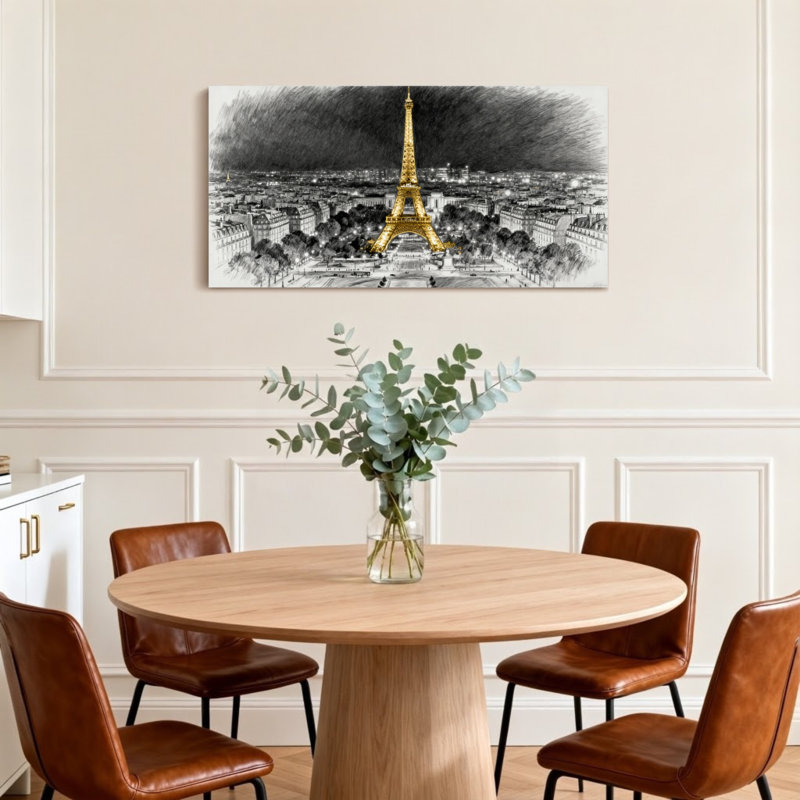 Scénique et paysages urbains, tour Eiffel dorée, art de Paris, H 24 po x l 48 po