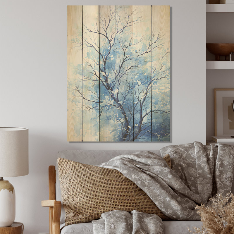 «Blue Maple Whisper Tree», érable sur bois, art sur bois de pin naturel, H 20 po x l 10 po